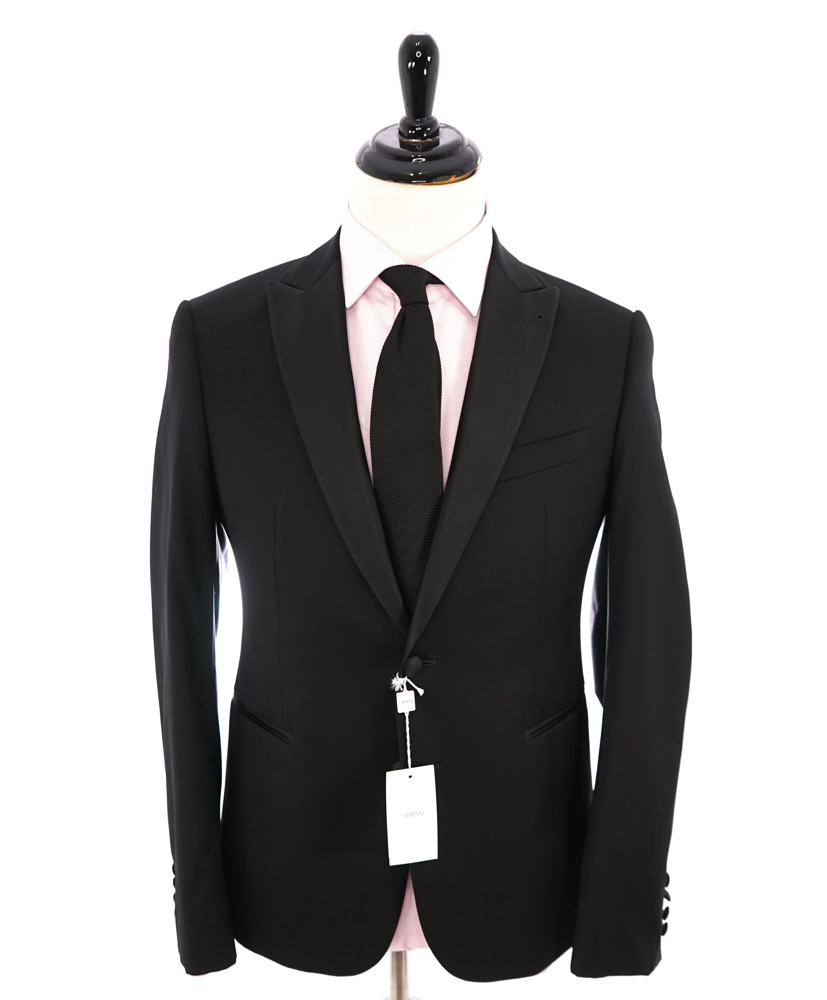 ARMANI COLLEZIONI -  "M Line" Slim Peak Lapel Black Tuxedo Suit - 40R
