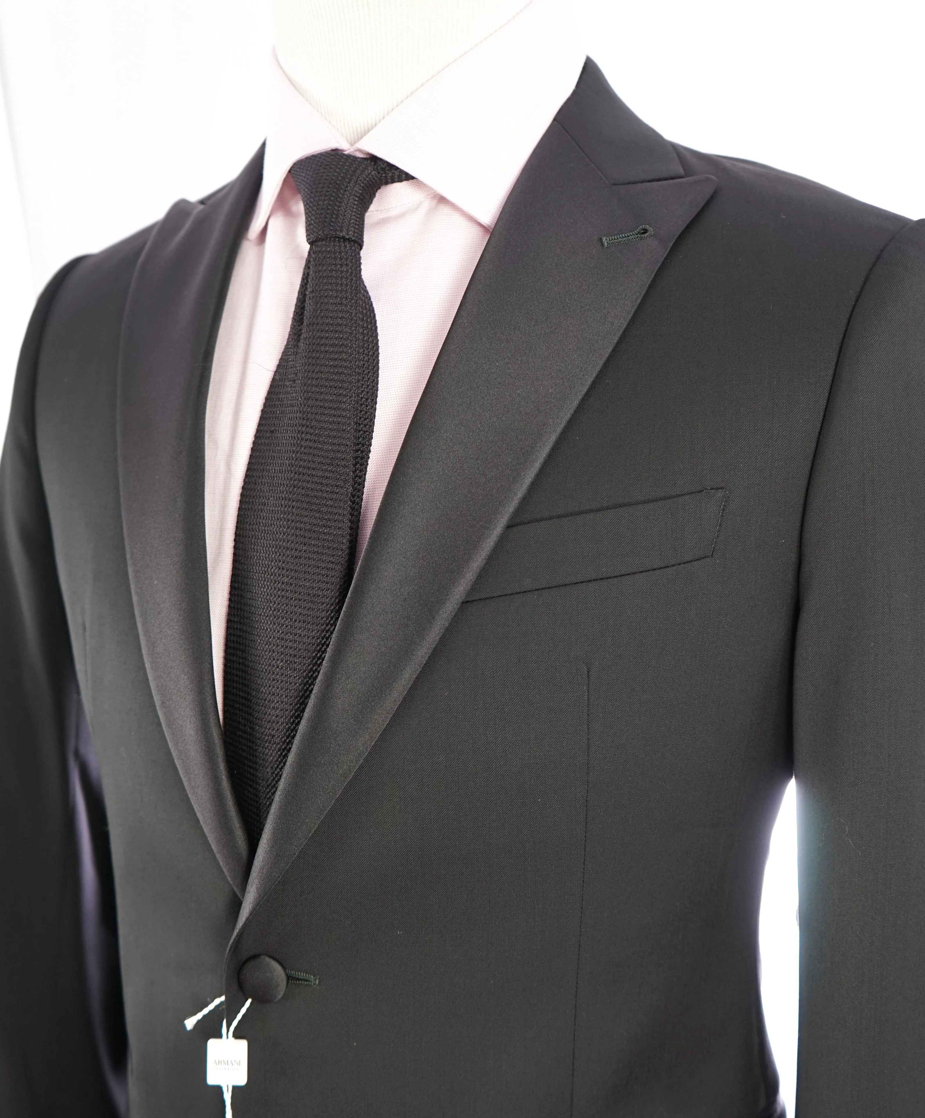 ARMANI COLLEZIONI -  "M Line" Slim Peak Lapel Black Tuxedo Suit - 40R