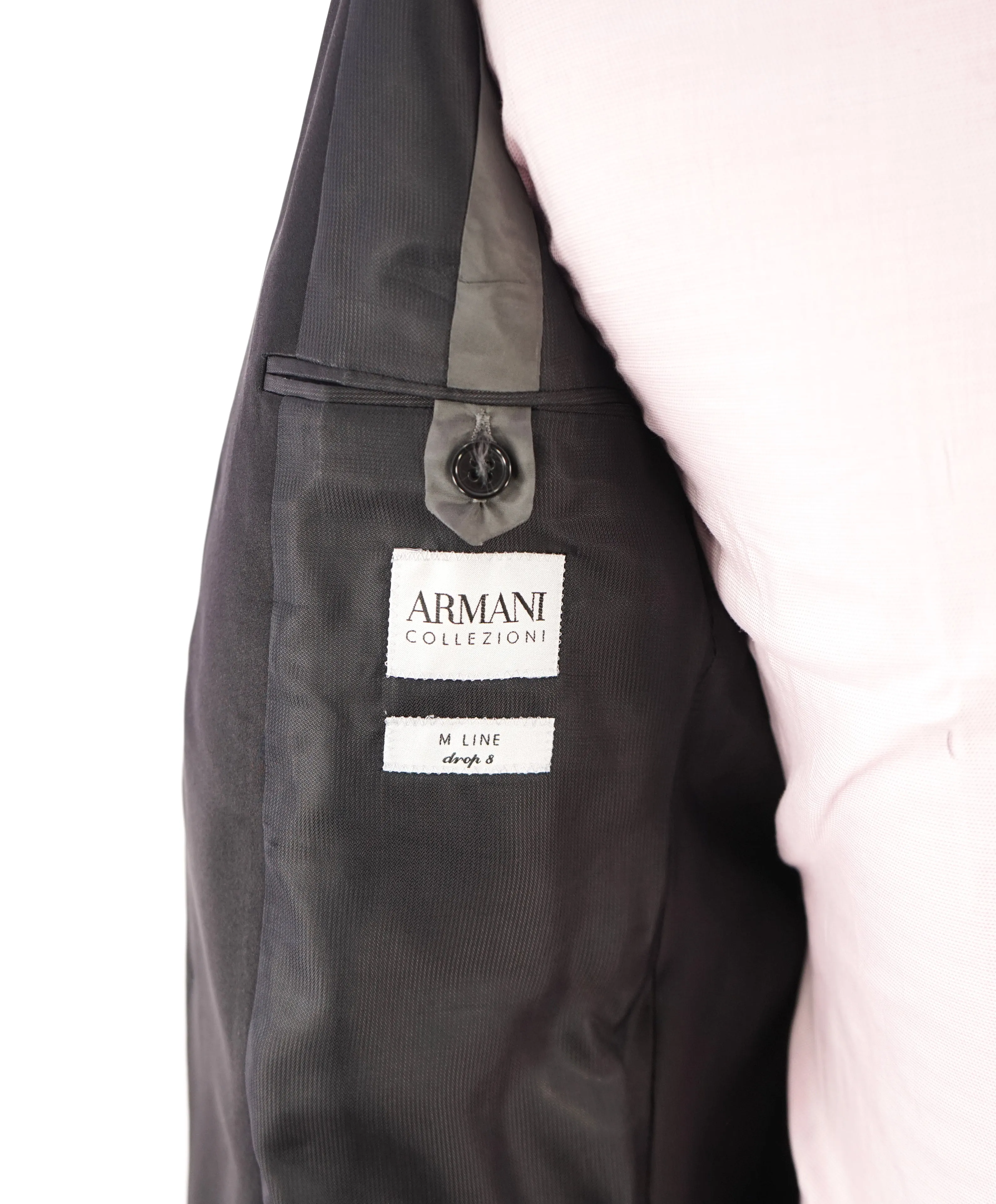 ARMANI COLLEZIONI -  "M Line" Slim Peak Lapel Black Tuxedo Suit - 40R