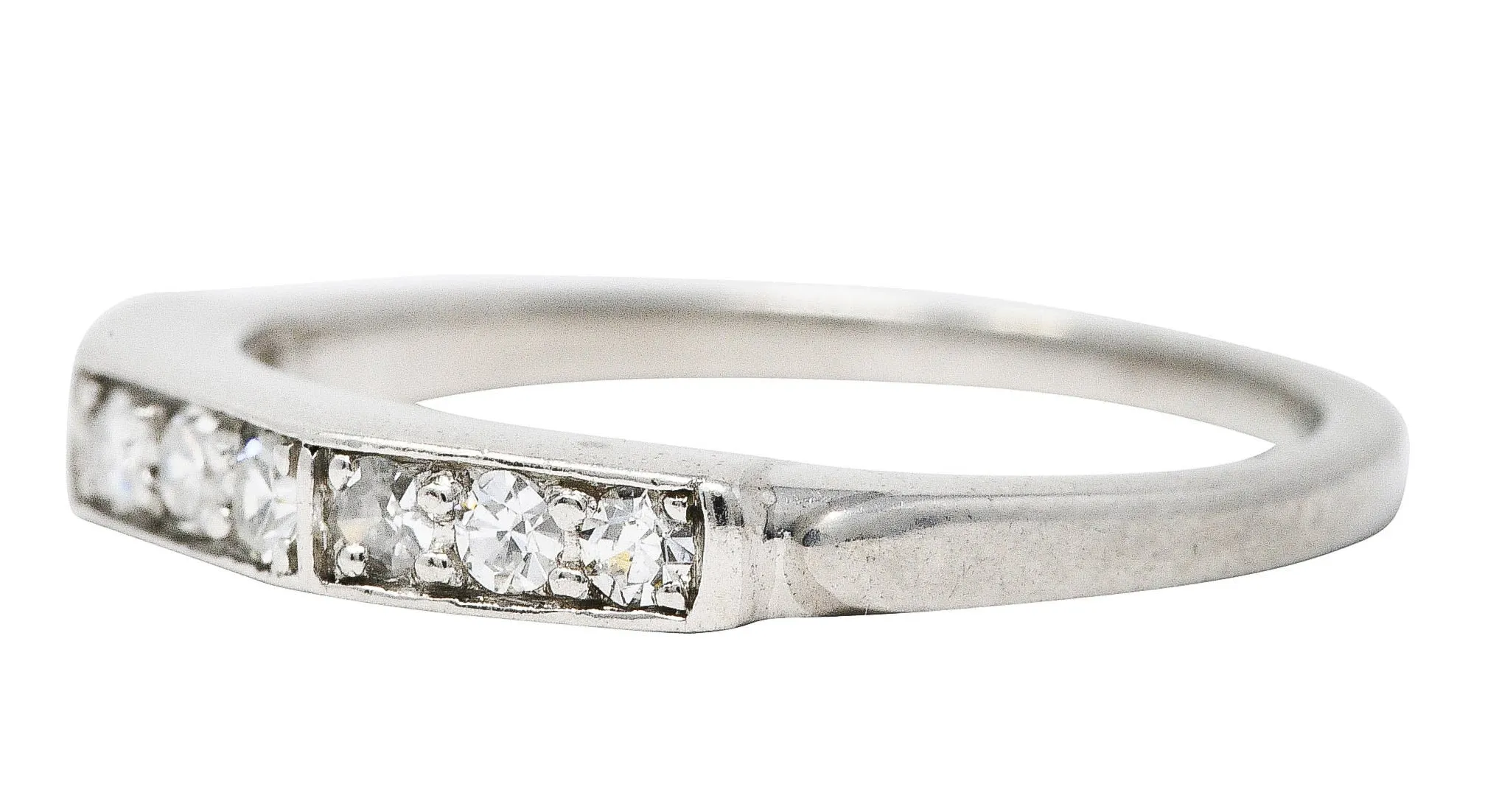 Art Deco Single Cut Diamond Platinum Angular Stacking Band Ring