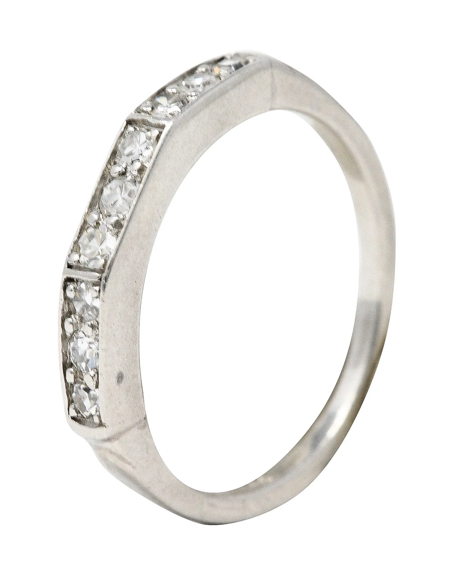 Art Deco Single Cut Diamond Platinum Angular Stacking Band Ring