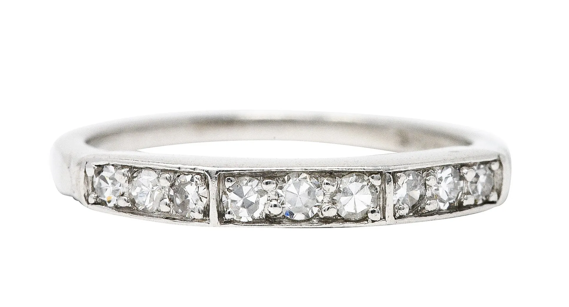 Art Deco Single Cut Diamond Platinum Angular Stacking Band Ring