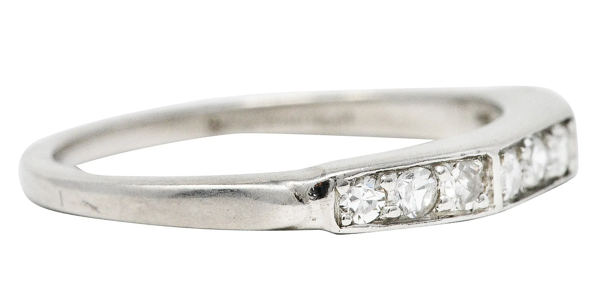 Art Deco Single Cut Diamond Platinum Angular Stacking Band Ring
