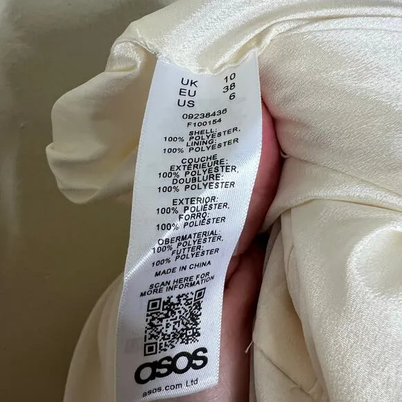 ASOS Pencil Dress 6 Cream Ruched Organza Midi Chic Feminine Mock Neck Cocktail