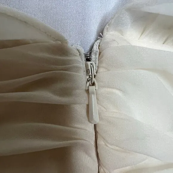 ASOS Pencil Dress 6 Cream Ruched Organza Midi Chic Feminine Mock Neck Cocktail