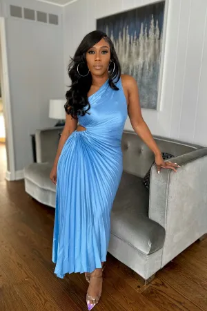 ASYMMETRICAL PLEATED MAXI DRESS