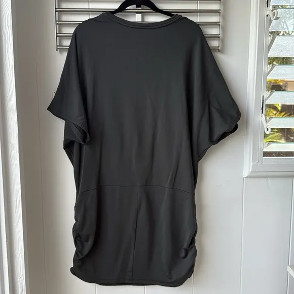 Athleta Pronto Pleated Dress Charcoal Gray Grey Short Sleeve Ruched Fitted XL