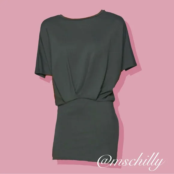Athleta Pronto Pleated Dress Charcoal Gray Grey Short Sleeve Ruched Fitted XL