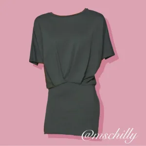 Athleta Pronto Pleated Dress Charcoal Gray Grey Short Sleeve Ruched Fitted XL