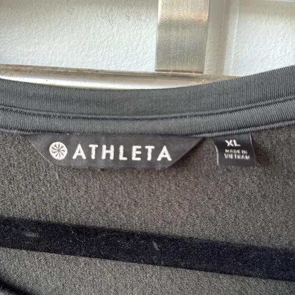 Athleta Pronto Pleated Dress Charcoal Gray Grey Short Sleeve Ruched Fitted XL
