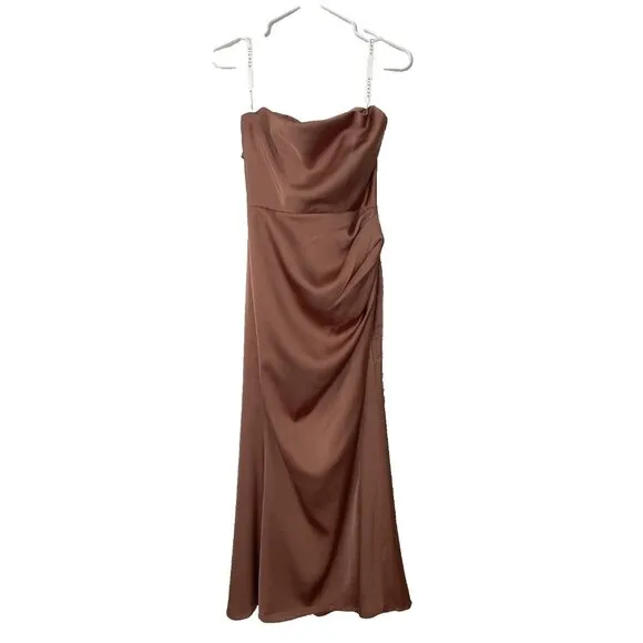 AZAZIE “XS” Peach Ale Colored Slit Side Strapless Bridesmaid Dress &quot;XS&quot;