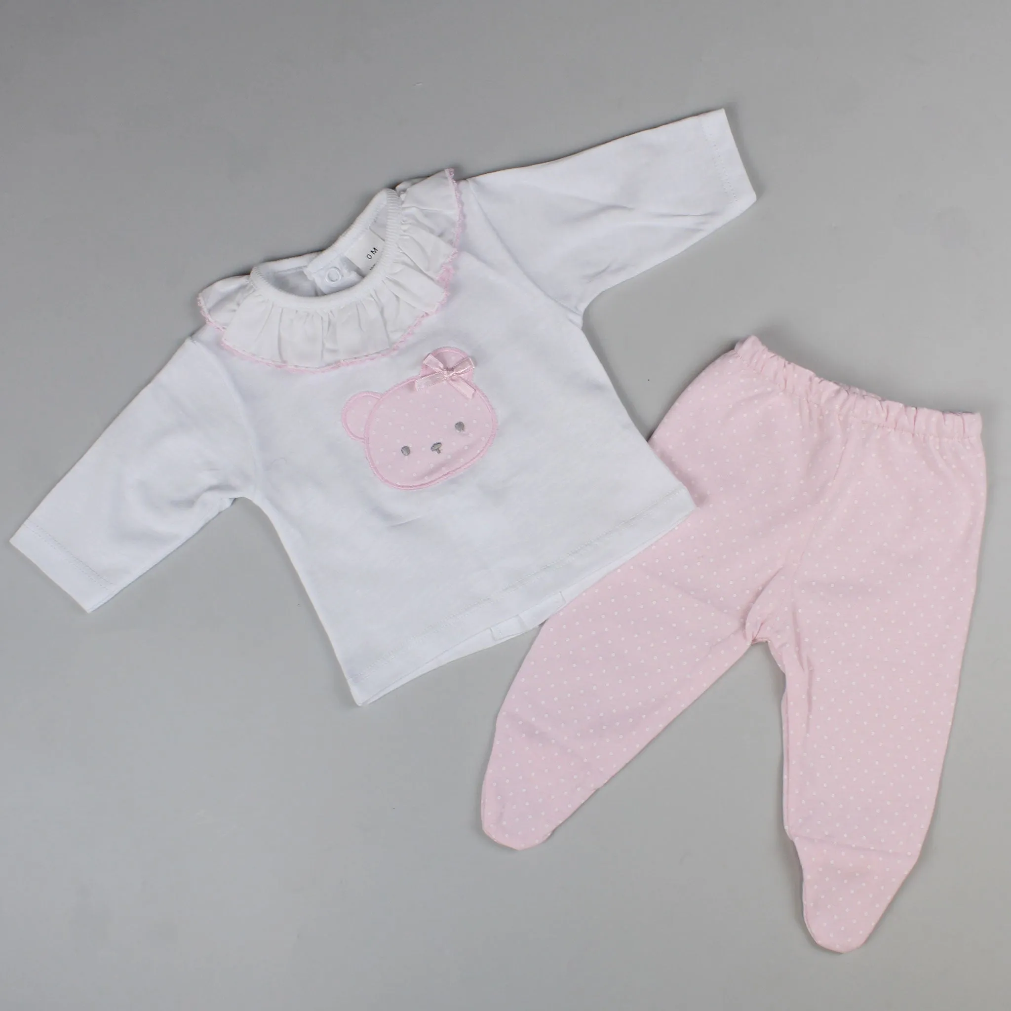 Baby Girls Pink Polka Dot 2 Piece Outfit - Top and Bottoms