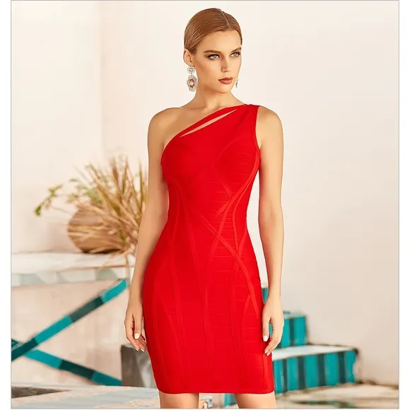 Bandage Strappy One Shoulder Bodycon Pencil Dress Blue