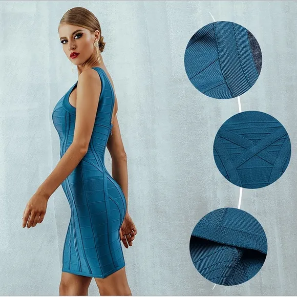 Bandage Strappy One Shoulder Bodycon Pencil Dress Blue