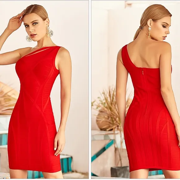 Bandage Strappy One Shoulder Bodycon Pencil Dress Blue
