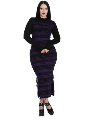 Banned Alternative Bat Bone Knit Dress Back Purple
