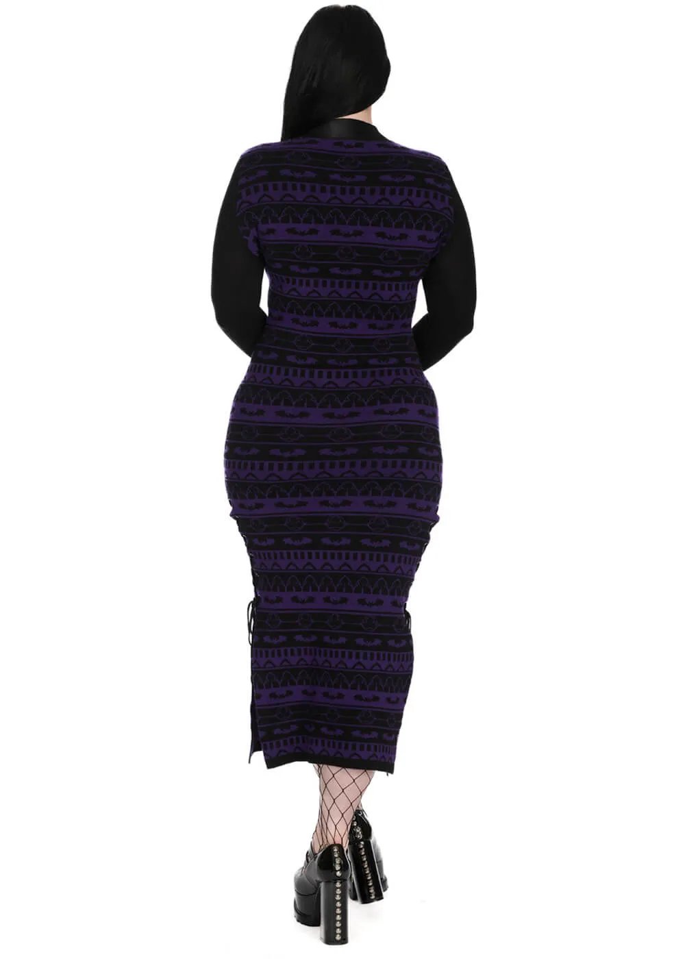Banned Alternative Bat Bone Knit Dress Back Purple