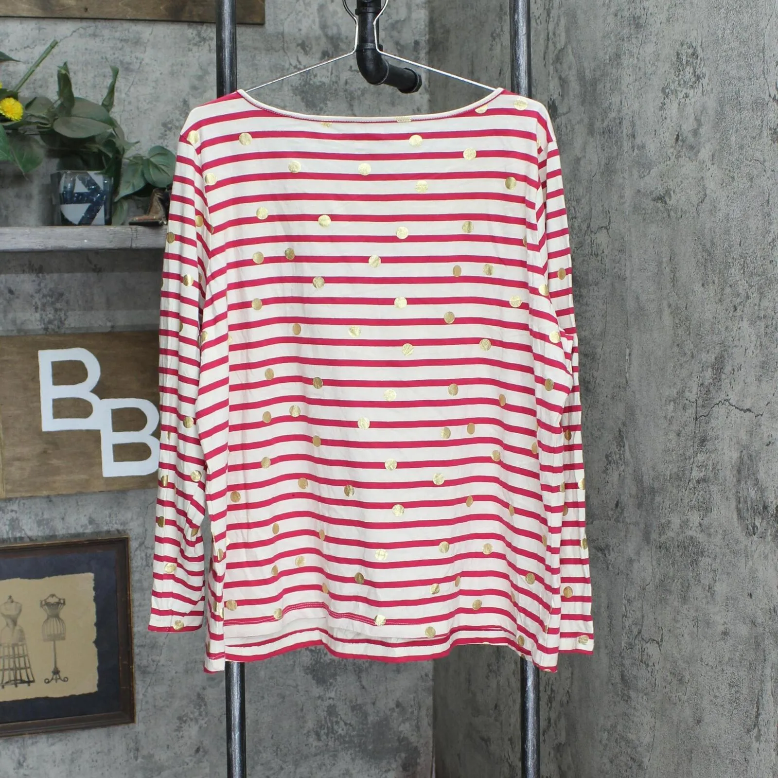 Basic Editions Womens Long Sleeve Polka Dot Knit Blouse Shirt Top 2395-15