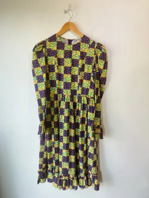 Batsheva Purple and Orange Floral Prairie Dress