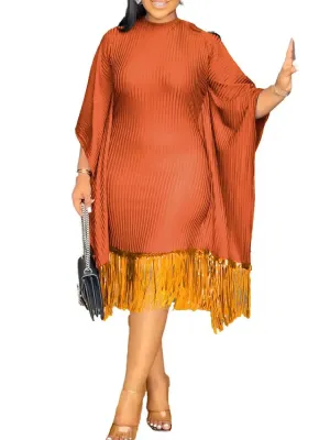Batwing Sleeve Tassel Hem Midi Dress