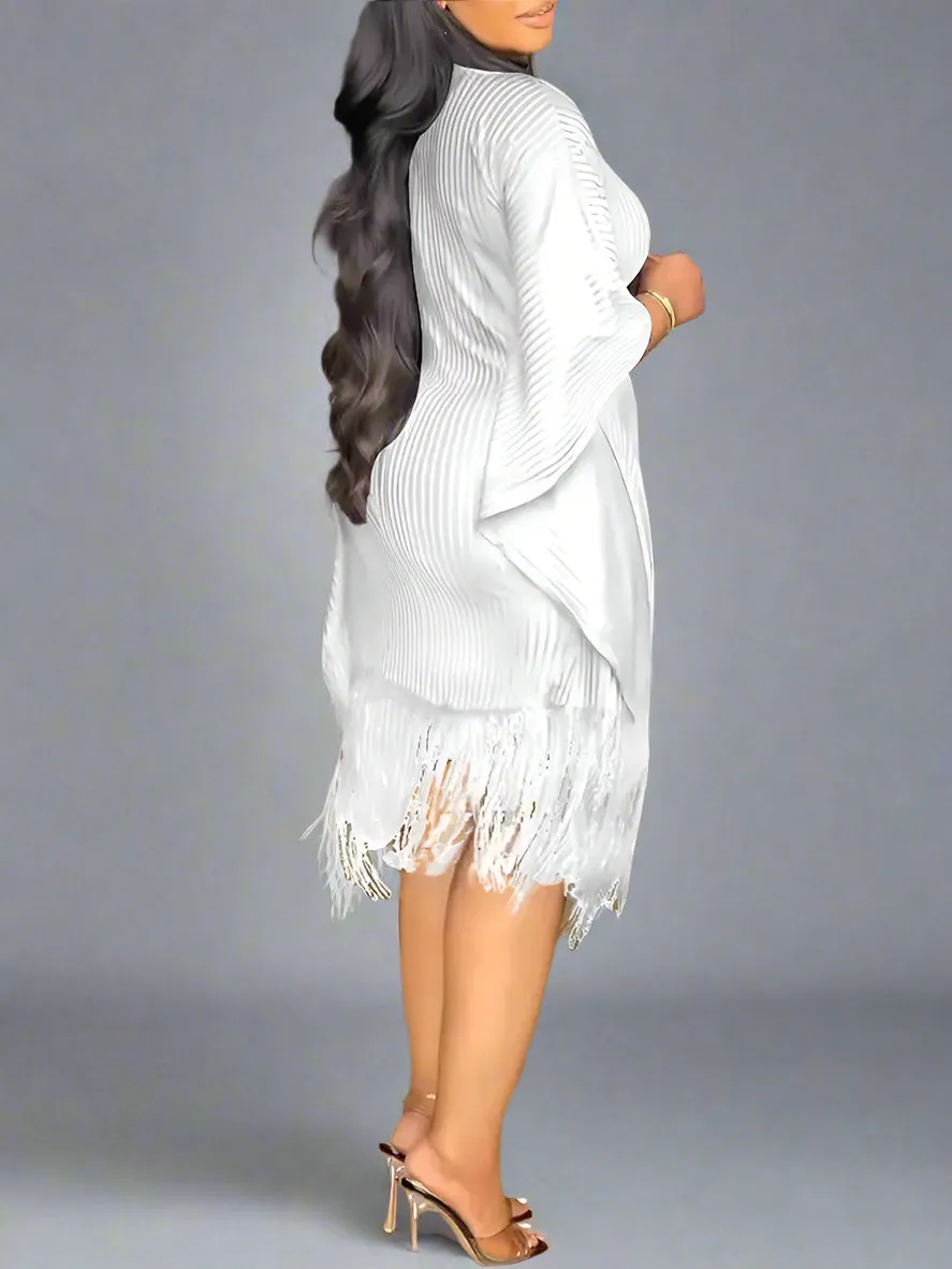 Batwing Sleeve Tassel Hem Midi Dress