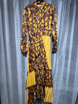 BEATRICE Gold and Floral Dress with Pleated Layered Bottom