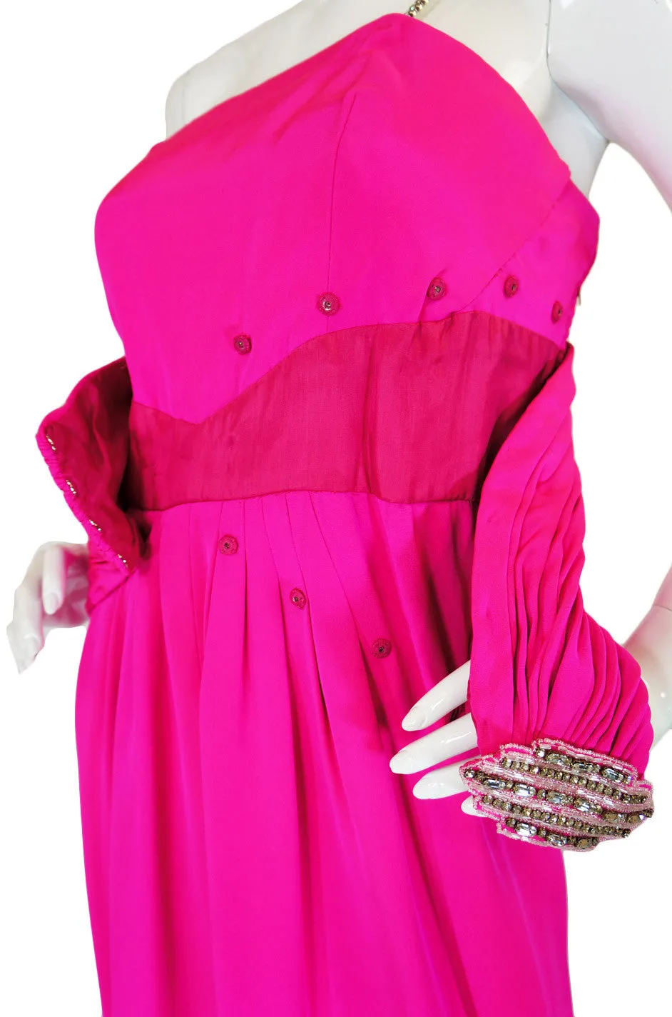 Beautiful 1970s Ted Lapidus Pink Silk Demi-Couture Dress