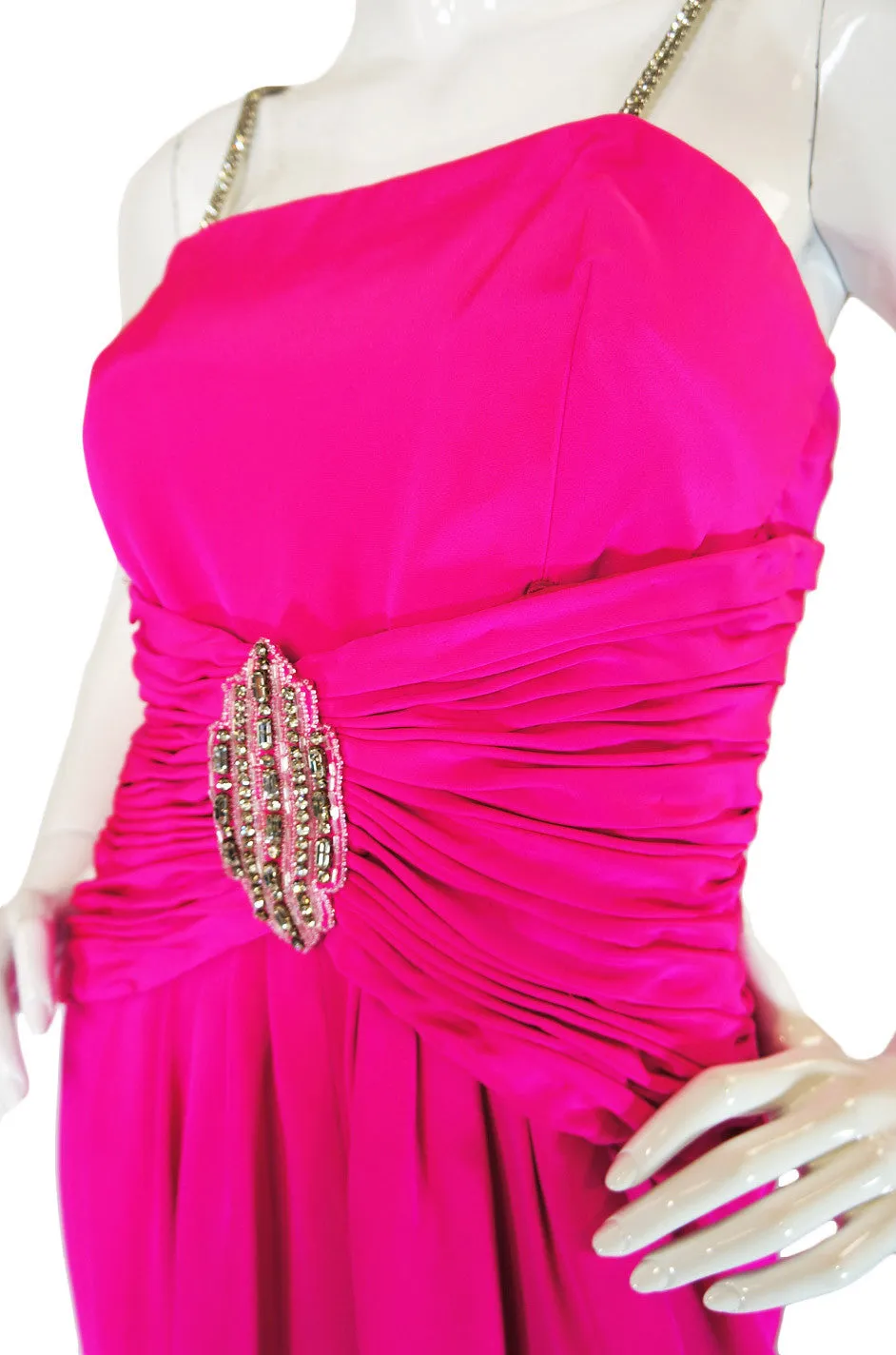 Beautiful 1970s Ted Lapidus Pink Silk Demi-Couture Dress
