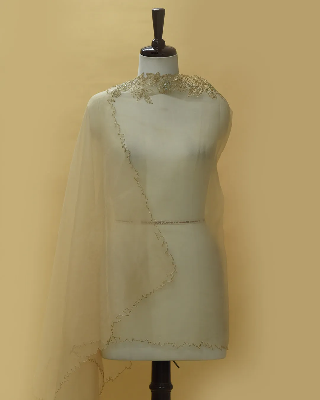 Beige Chanderi Hand Embroidered Unstitched Suit Fabric Set With Organza Dupatta