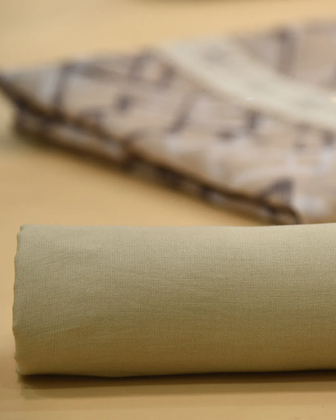Beige Linen Blend Printed With Embroidery Unstitched Suit Fabric Set With Linen Printed Dupatta