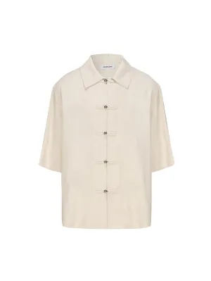 Beige Linen Short Sleeve Tang Suit