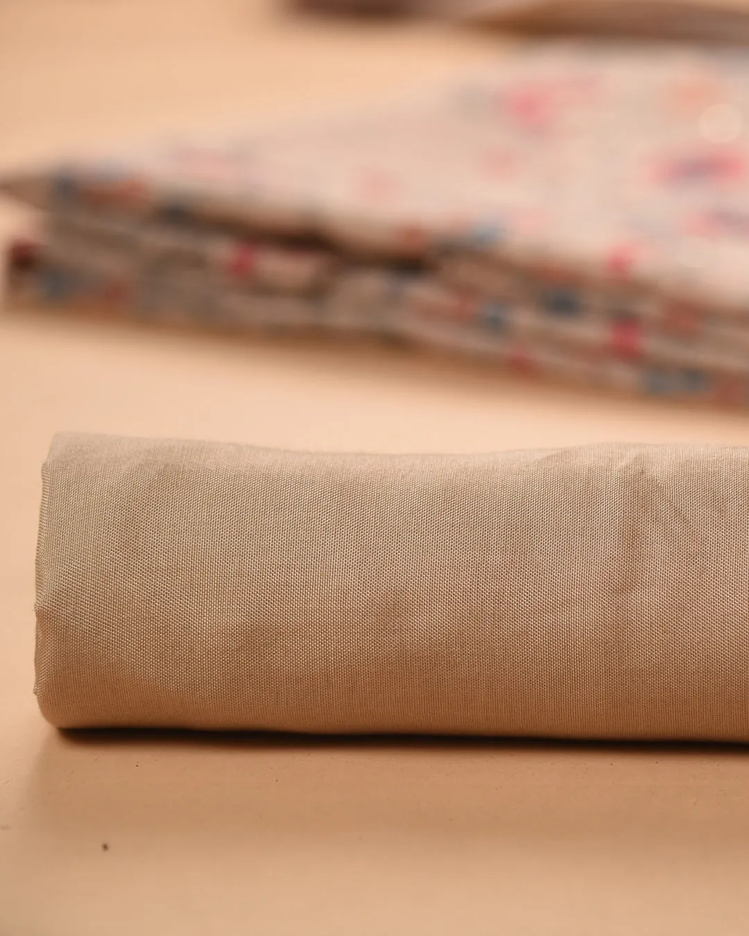 Beige With Pink Linen Tissue Blend Printed With Embroidery Unstitched Suit Fabric Set With Linen Tissue Blend Dupatta