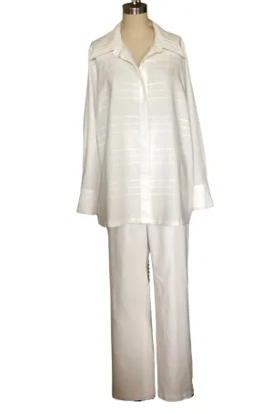 Big Shirt with Tucking Details and Classic Pant Suit (White) - Style # 2303PK