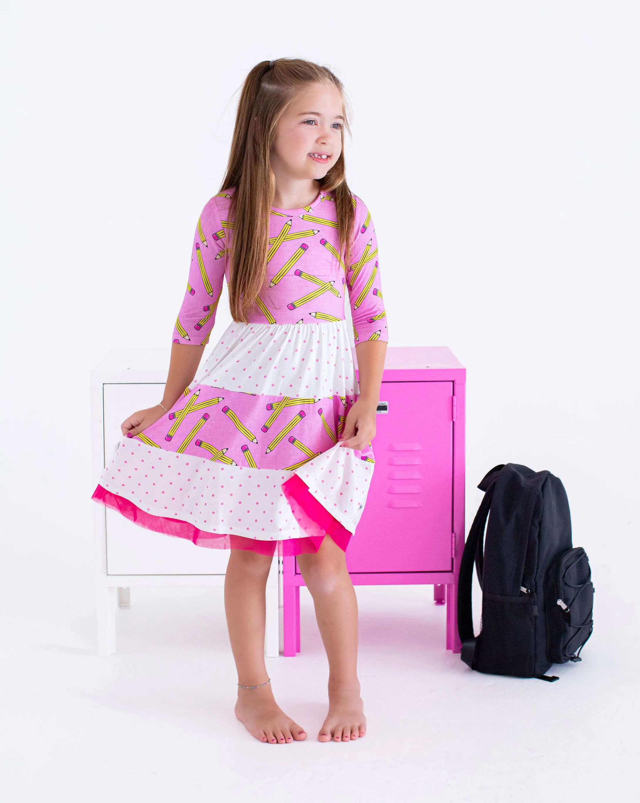 Birdie Bean Grace/Marie Pink Pencils Back to School Girls Birdie Dress