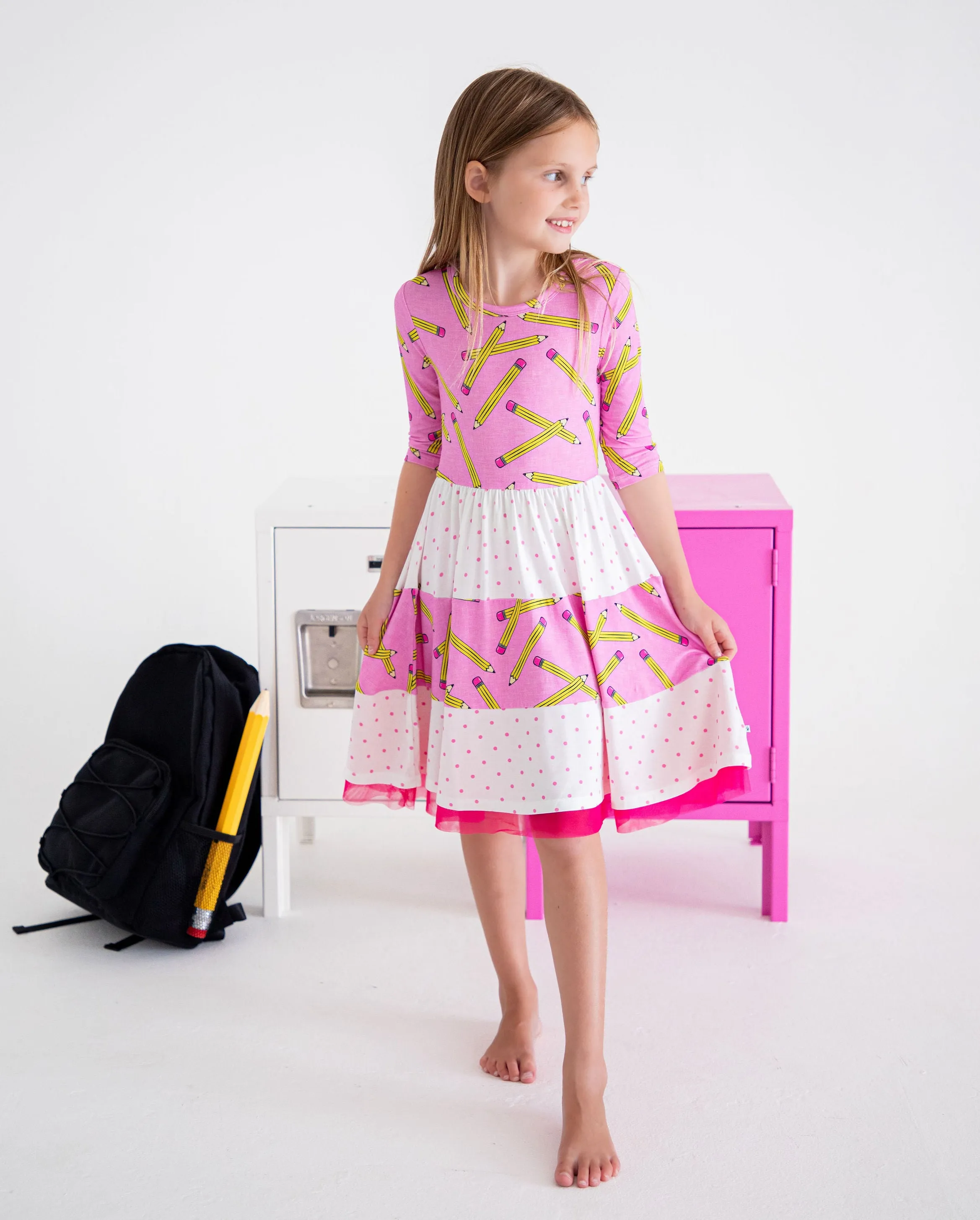 Birdie Bean Grace/Marie Pink Pencils Back to School Girls Birdie Dress