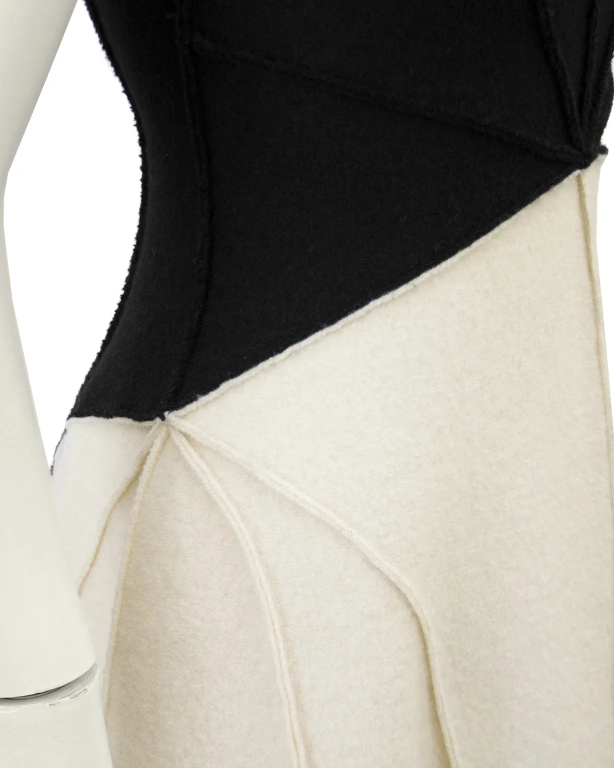 Black and Cream Felted Wool Maxi Dress