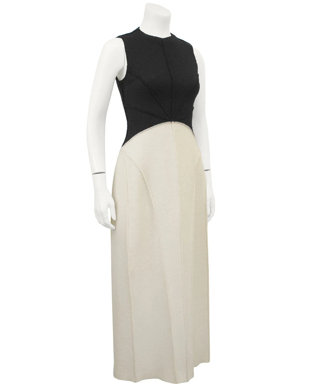 Black and Cream Felted Wool Maxi Dress