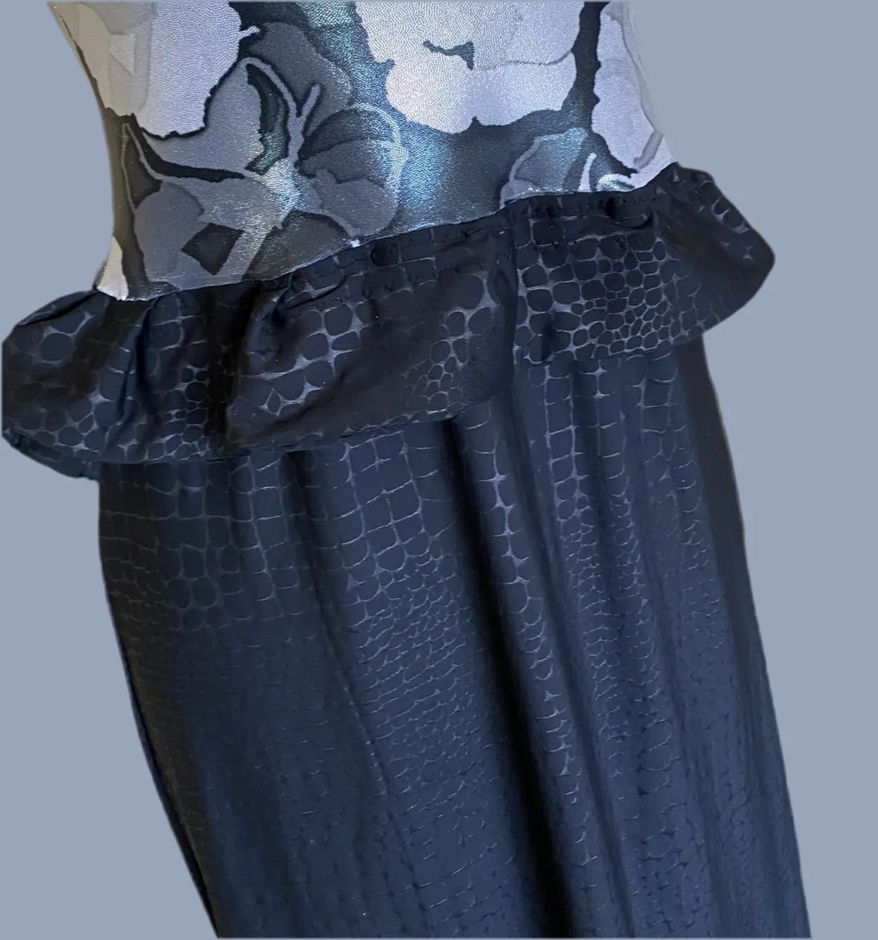 Black and White Rose Foil Sleeveless Empire Waist Dress