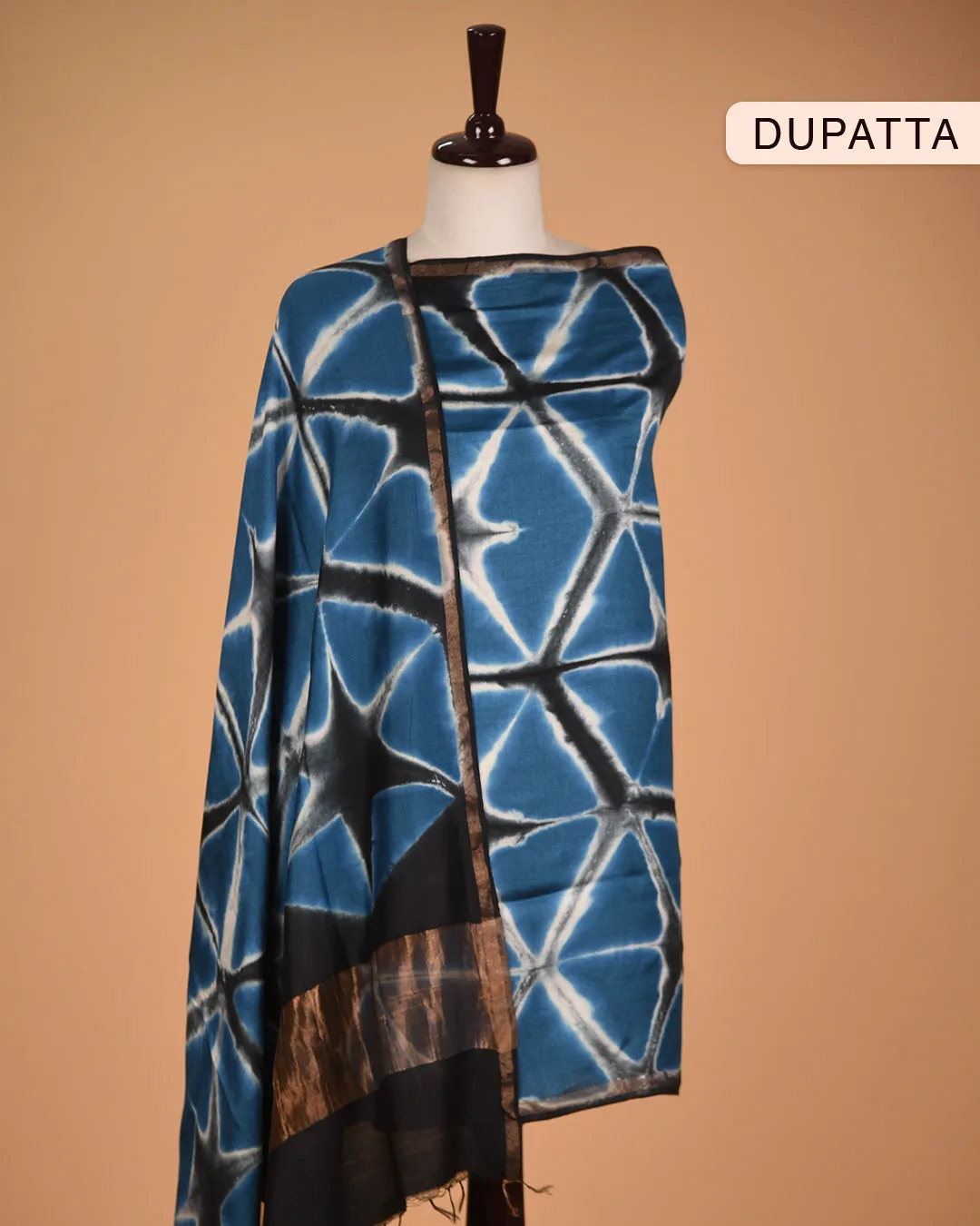 Black Cotton Raw Silk Blend Embroidered Unstitched Suit Fabric Set With Muslin Tie and Dyed Dupatta