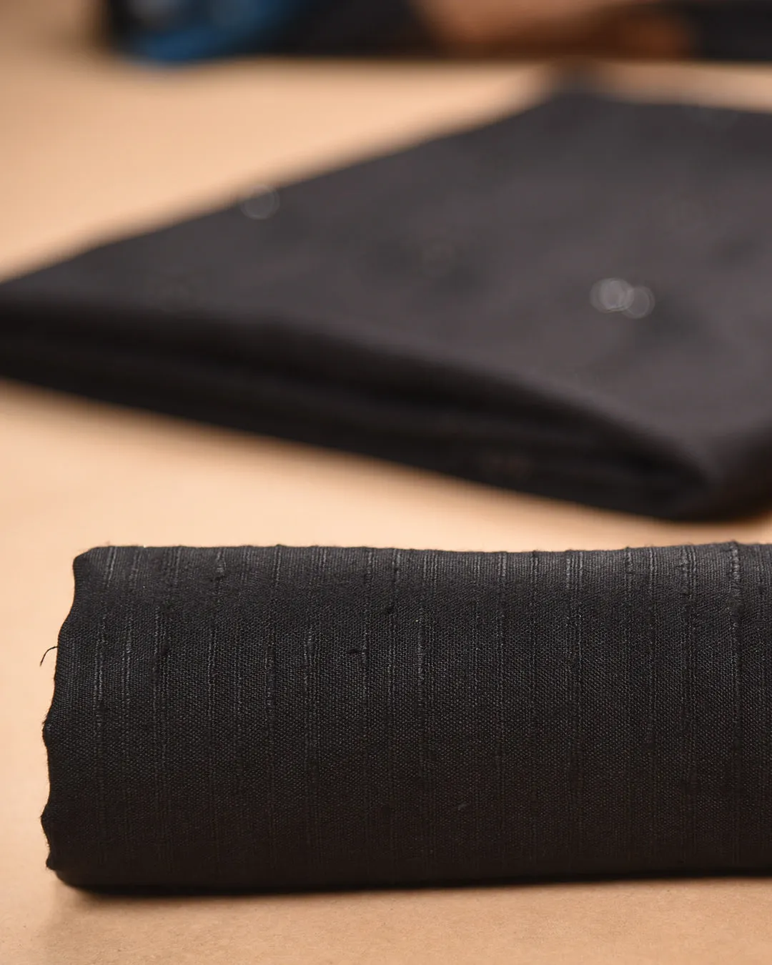 Black Cotton Raw Silk Blend Embroidered Unstitched Suit Fabric Set With Muslin Tie and Dyed Dupatta