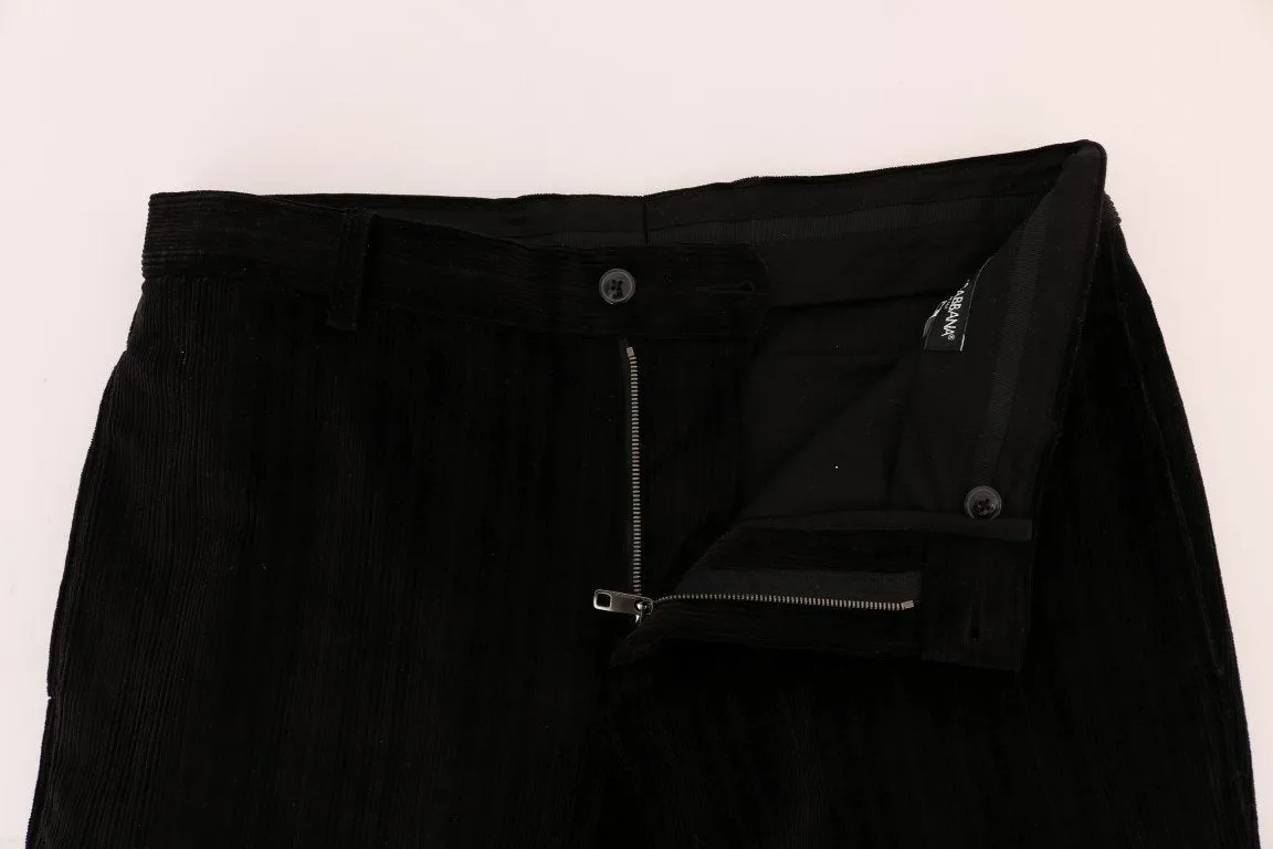 Black Cotton Striped Cropped Pants