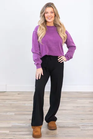 Black Drawstring Wide Leg Pants