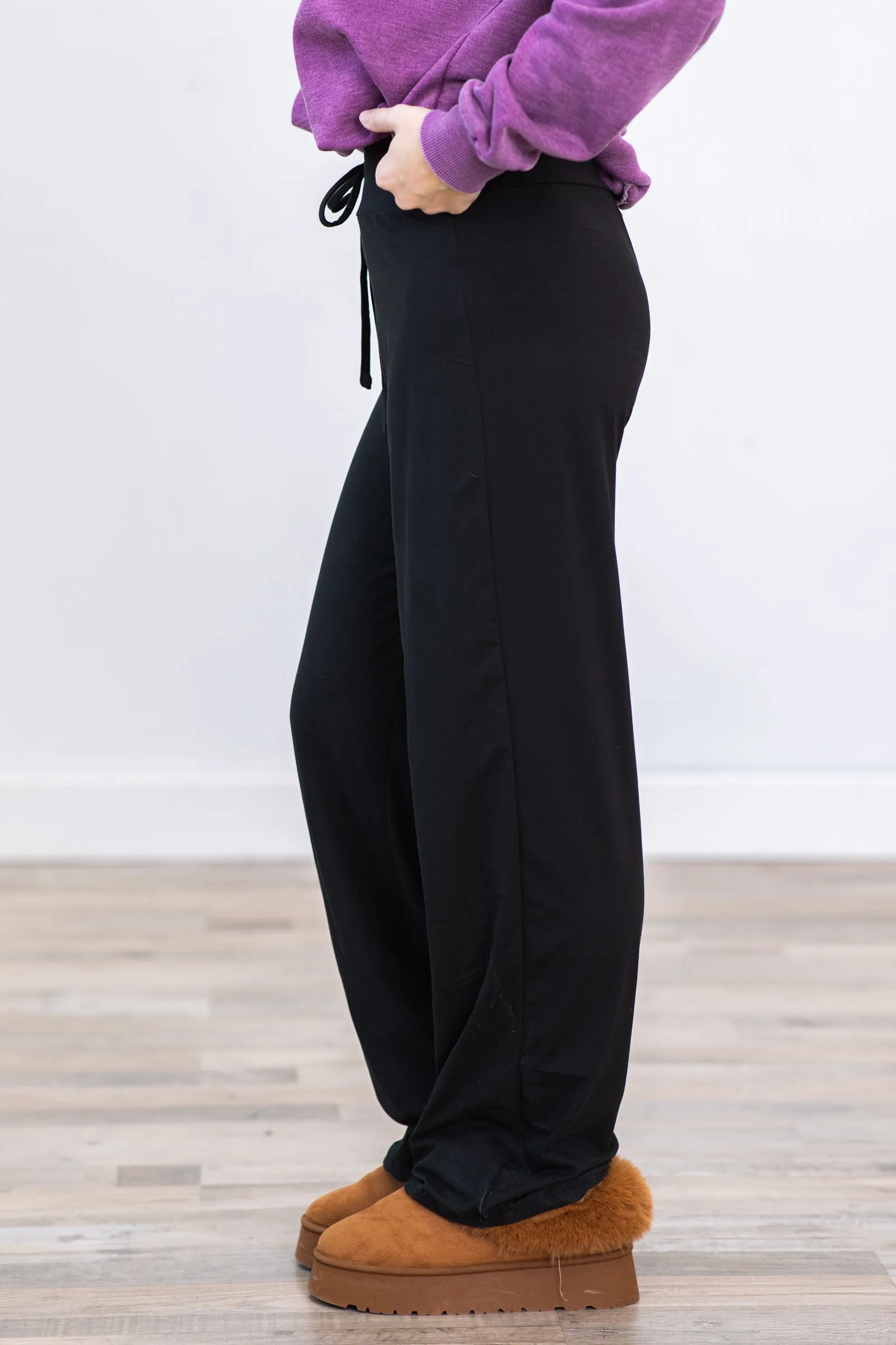 Black Drawstring Wide Leg Pants