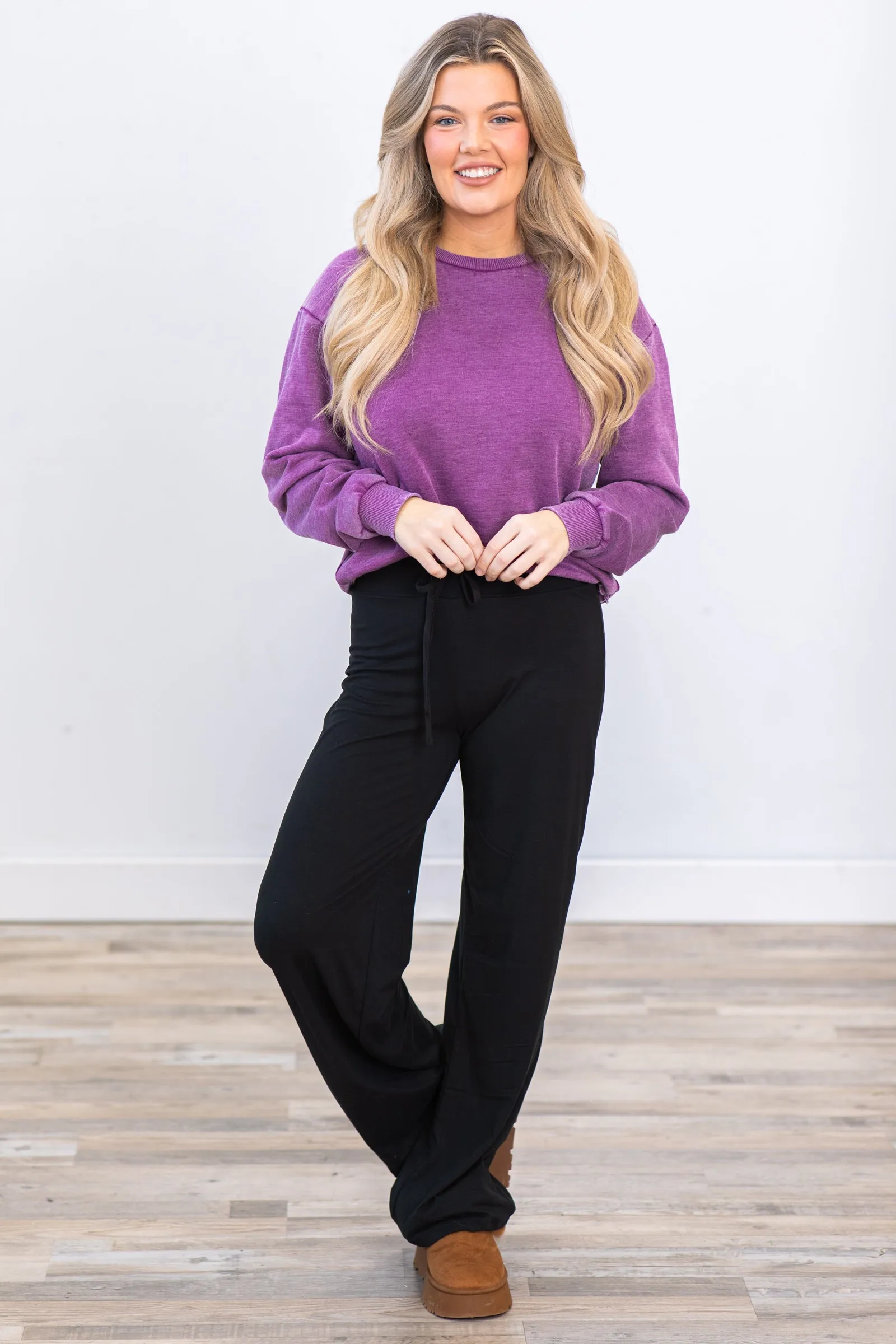 Black Drawstring Wide Leg Pants