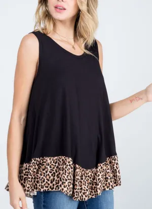 Black Leopard Ruffle Top