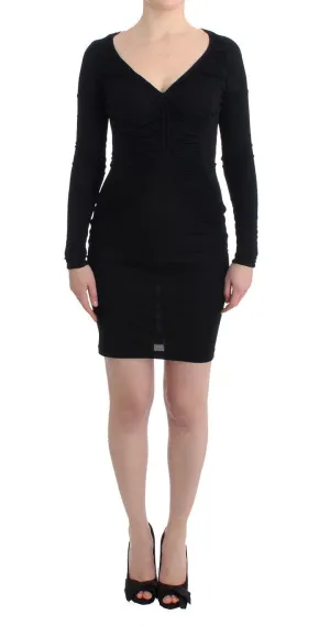 Black Longsleeved Wiggle Viscose Pencil Dress