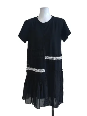 Black Plain Pleated Ruffle Dress