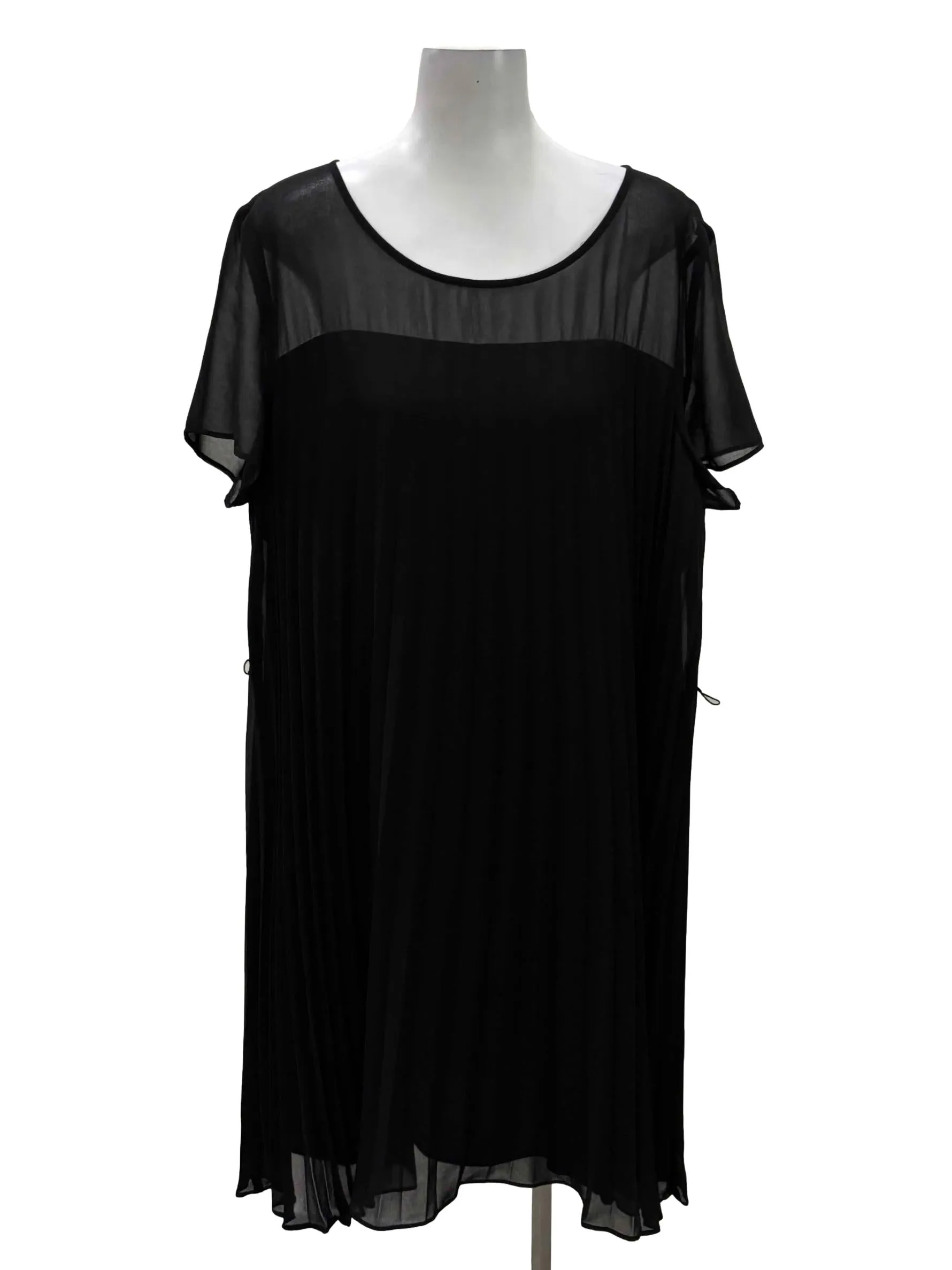 Black Semi Sheer Pleated Dress