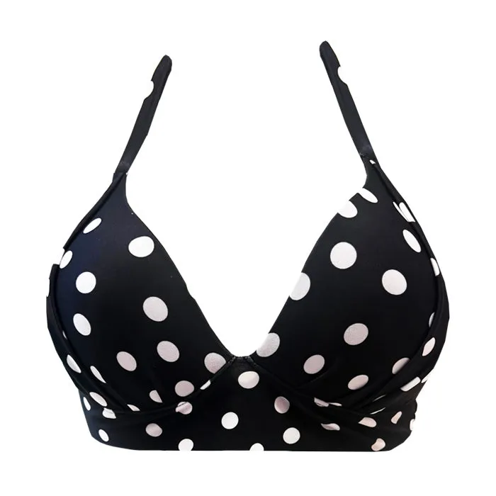 Black White Polka Dots Brazilian Halter Bikini Top