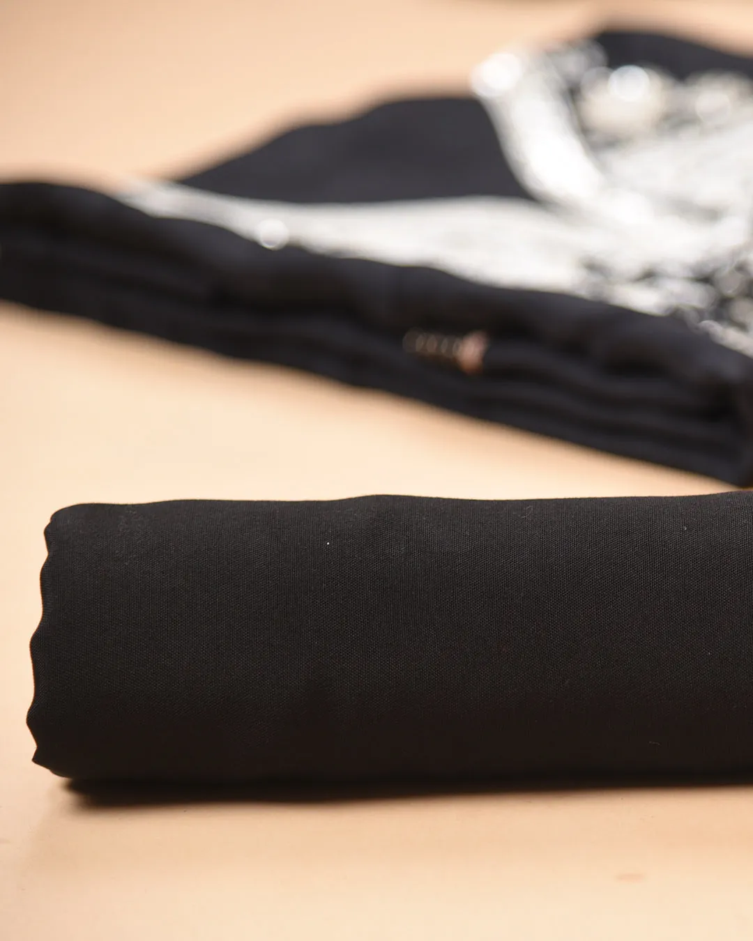 Black With White Muslin Silk Blend Embroidered Unstitched Suit Fabric Set With Muslin Dupatta